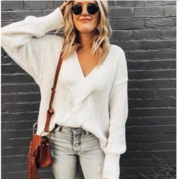 Free People Coco V-Neck Sweater Slouchy Long Sleeve XS - Picture 2 of 5